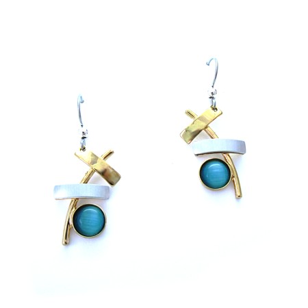 Bright Blue Two-tone 'Zen' Curved Earrings by Christophe Poly - Click Image to Close